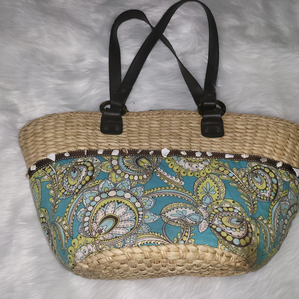 Vera Bradley Blue and Green Paisley Woven Tote